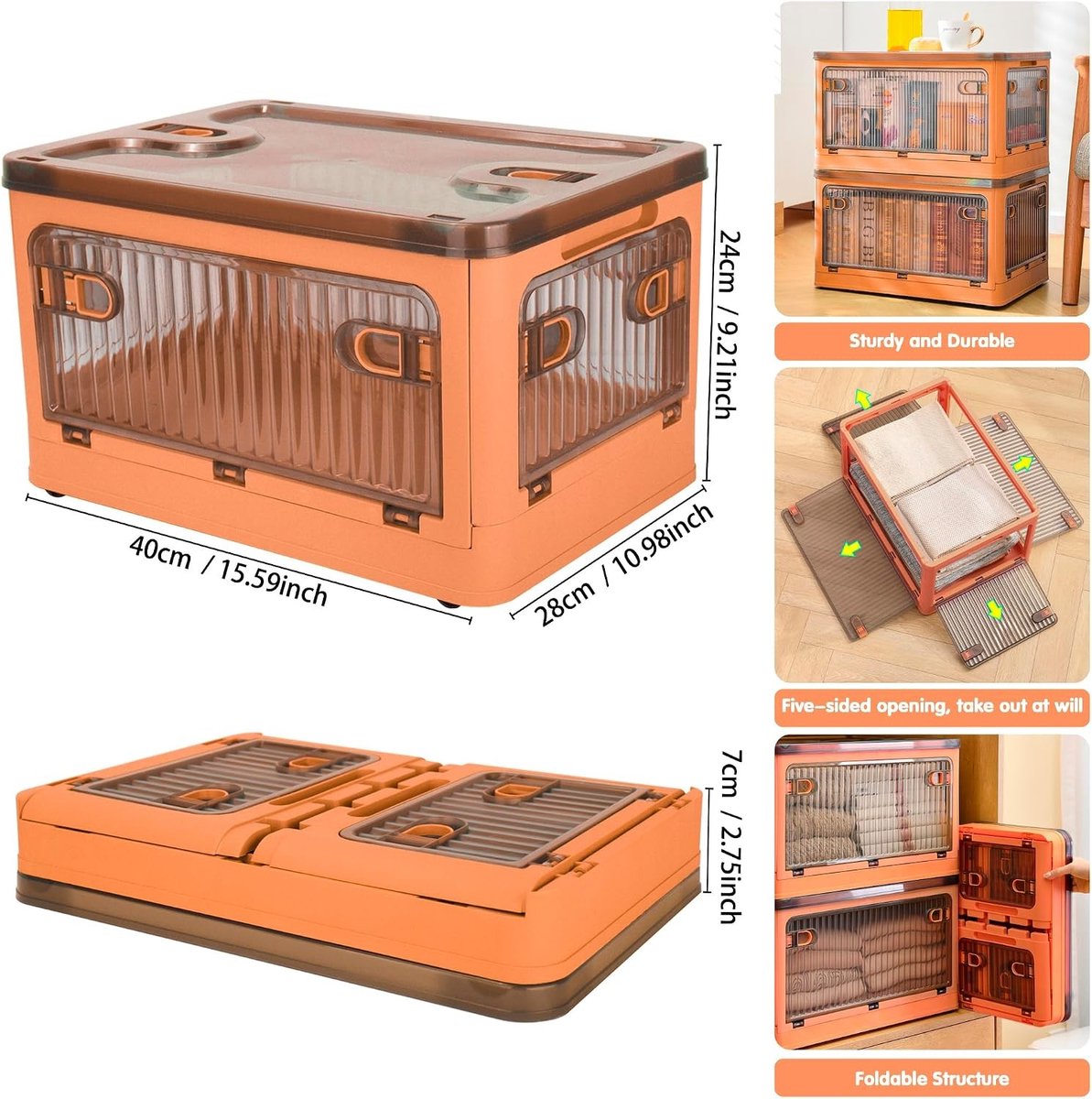 2 Pack Opbergdozen met Deksel, 28L Stapelbare Opbergcontainers met Wielen, Vouwbare Opbergdozen voor Slaapkamer, Woonkamer en Kantoor