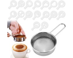 Cacao strooier van roestvrij staal met 16 koffie sjablonen voor de keuken, ideaal voor DIY koffie en desserts