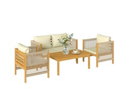Outsunny Tuinbankset-Acaciahout, Polyester-120L x 60B x 64H cm-Beige