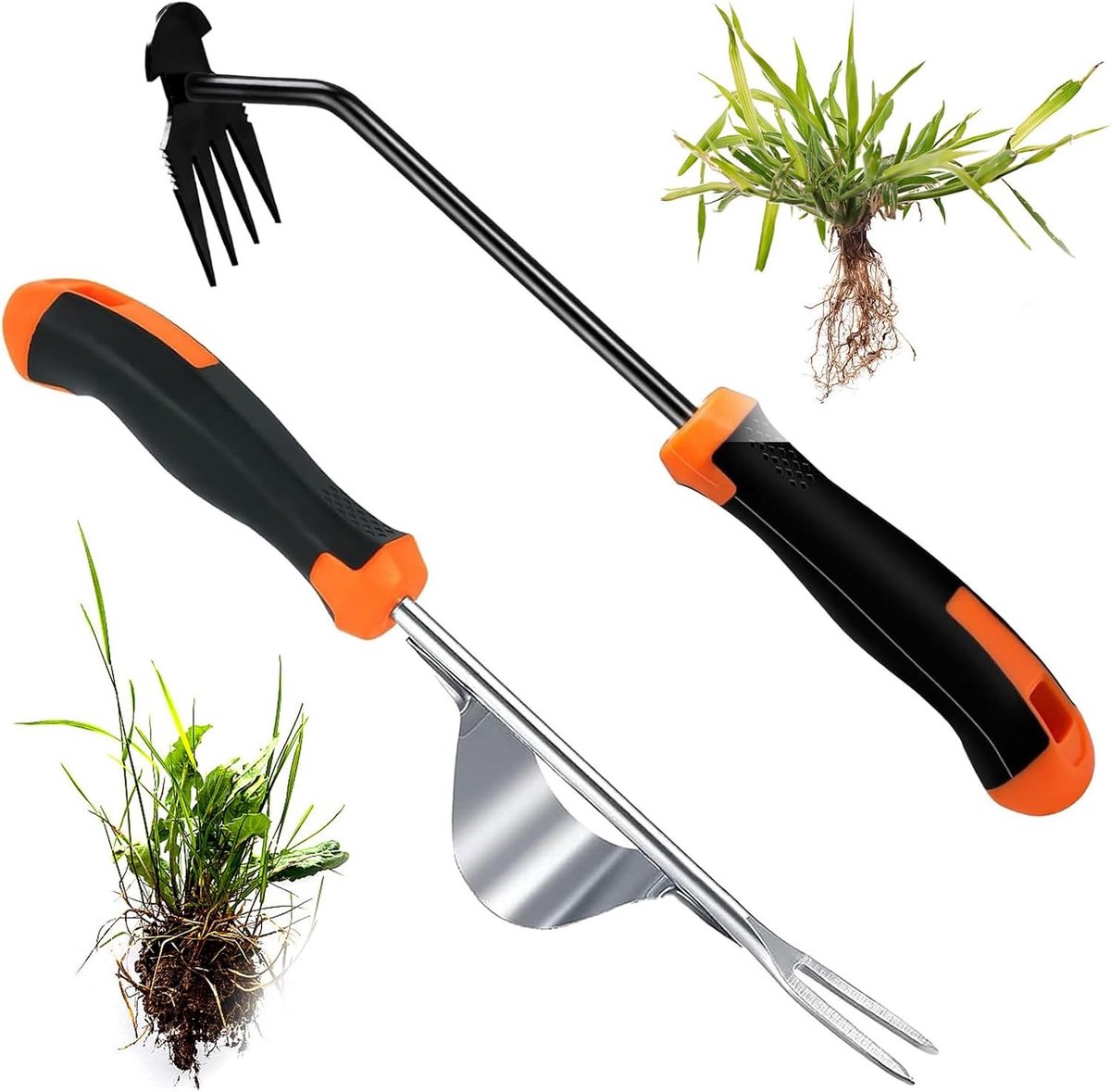 Set van 2 RVS Onkruidbestrijders met Handvat, Getande Rand, Tuingereedschap voor Uittrekken, Verplanten en Wieden