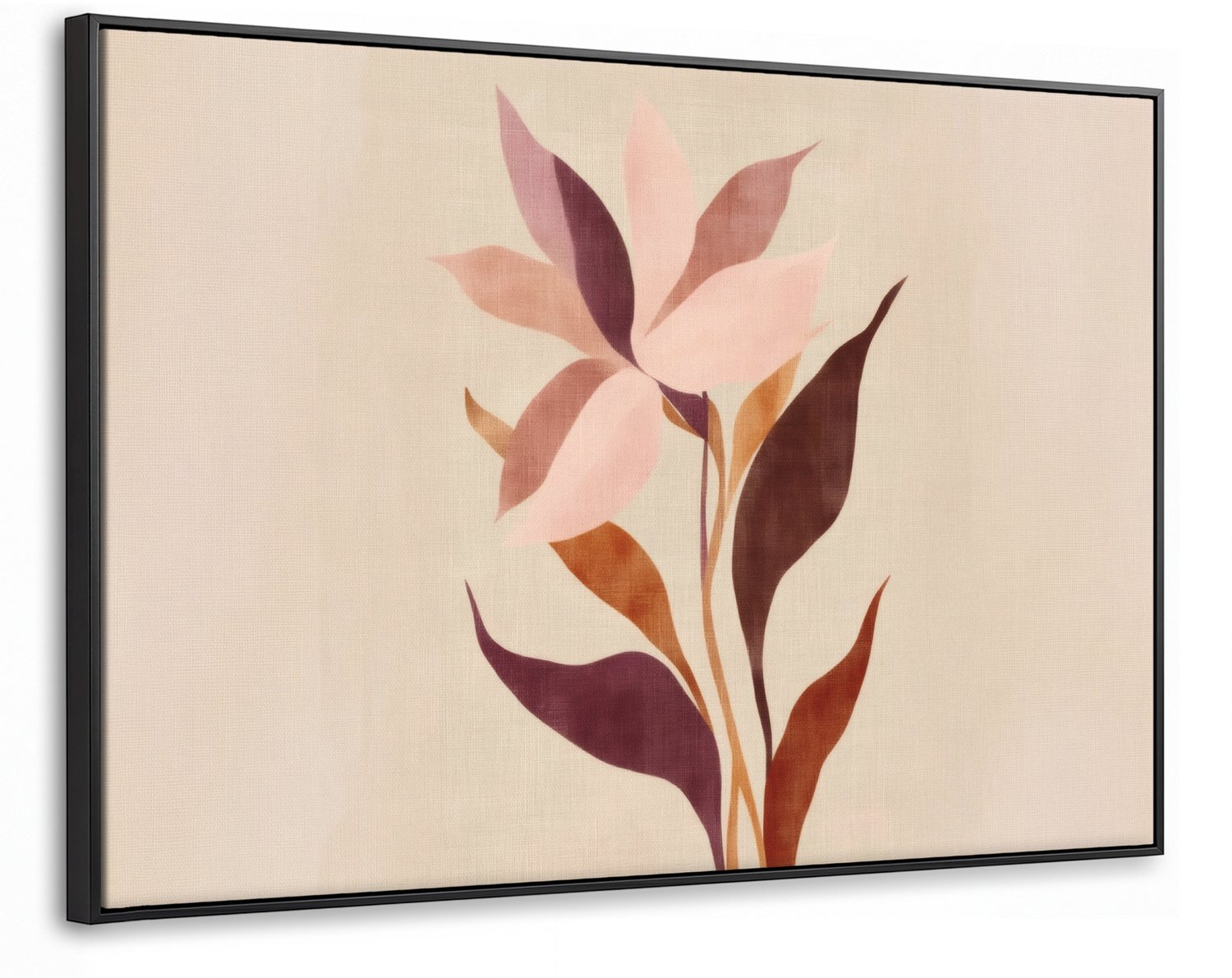 Canvas Schilderij met Baklijst XXL Canvas Schilderij met Baklijst 150x100cm - Bloemen - Blaadjes - Minimalistisch - Roze - Muurdecoratie woonkamer - Slaapkamer decoratie - Kamer accessoires - Schilderijen op canvas met lijst groot
