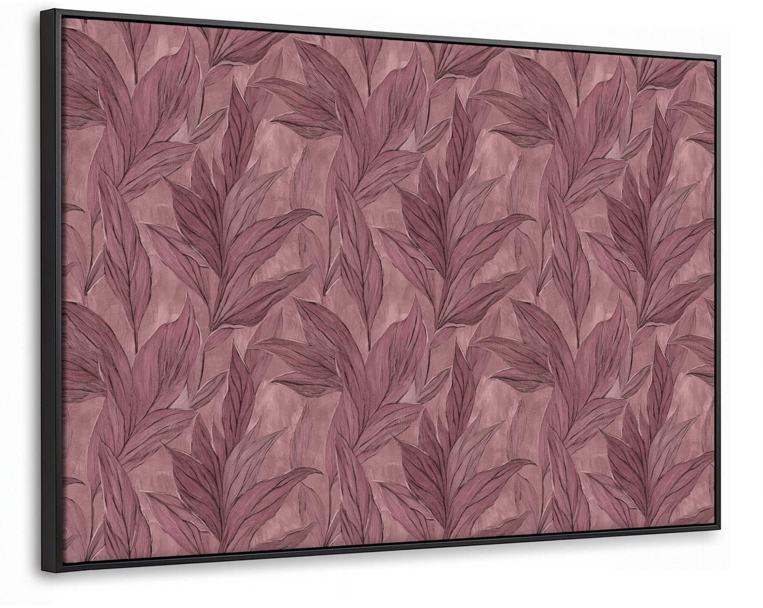 Canvas Schilderij met Baklijst XXL Canvas Schilderij met Baklijst 150x100cm - Bladeren - Patroon - Paars - Muurdecoratie woonkamer - Slaapkamer decoratie - Kamer accessoires - Schilderijen op canvas met lijst groot