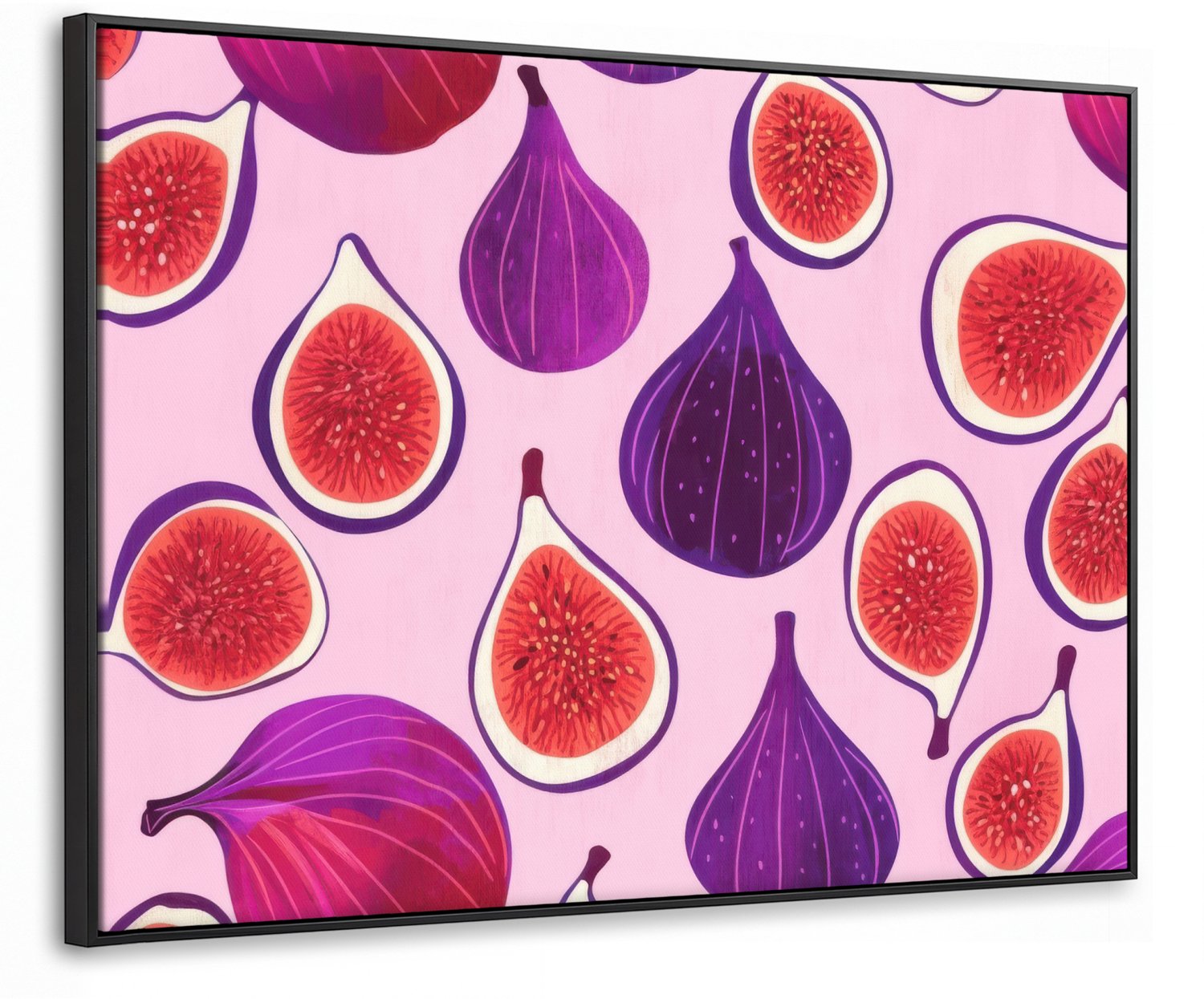 Canvas Schilderij met Baklijst 70x50cm - Vijgen - Roze - Paars - Muurdecoratie woonkamer - Slaapkamer decoratie - Kamer accessoires - Schilderijen op canvas met lijst
