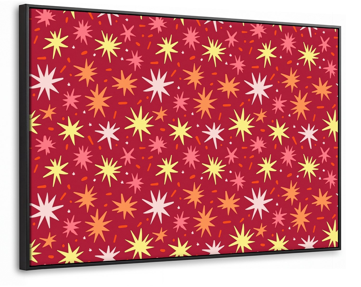 Canvas Schilderij met Baklijst XXL Canvas Schilderij met Baklijst 150x100cm - Sterren - Speels - Rood - Muurdecoratie woonkamer - Slaapkamer decoratie - Kamer accessoires - Schilderijen op canvas met lijst groot
