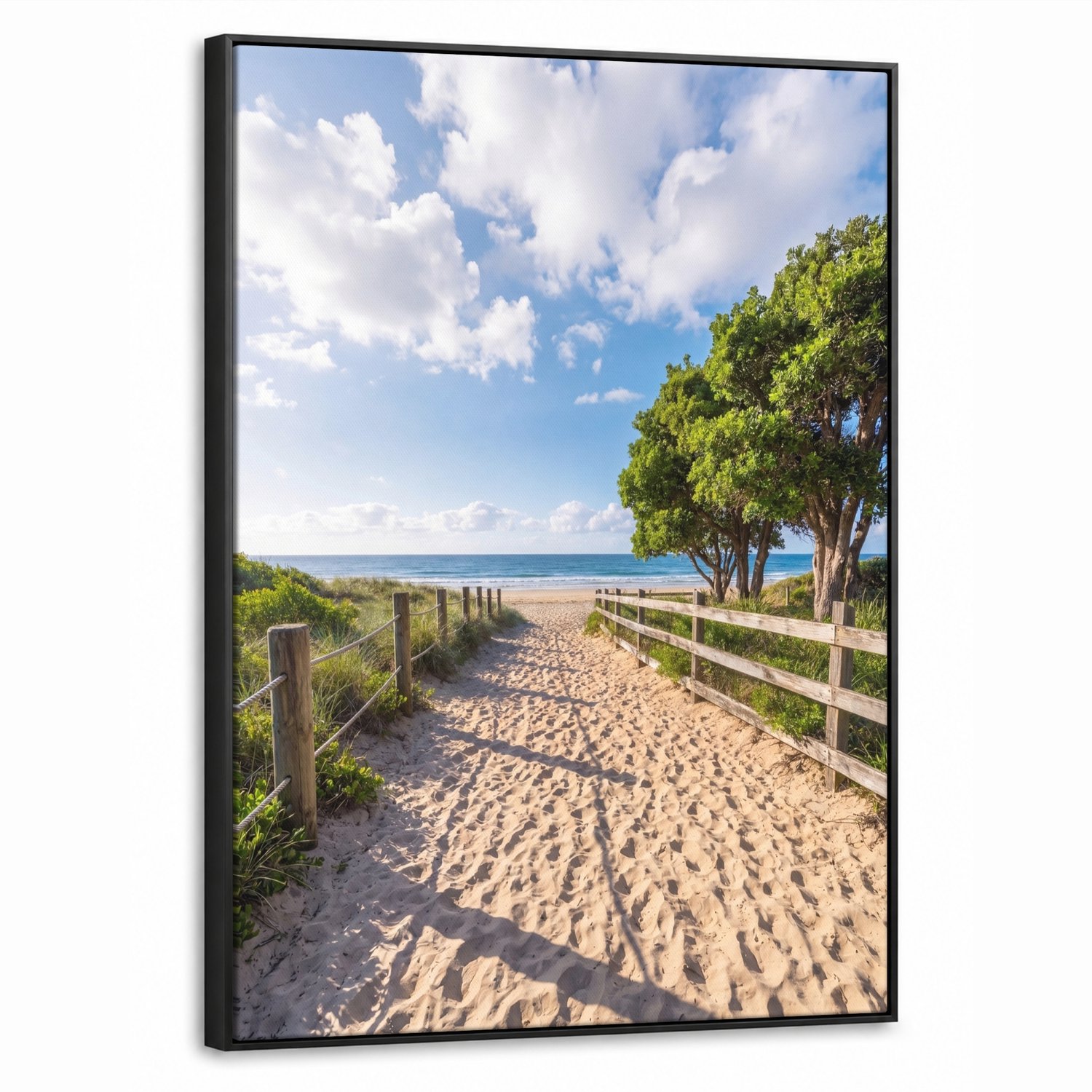 Canvas Schilderij met Baklijst 50x70cm - Strand - Zandpad - Oceaan - Natuur - Muurdecoratie woonkamer - Slaapkamer decoratie - Kamer accessoires - Schilderijen op canvas met lijst