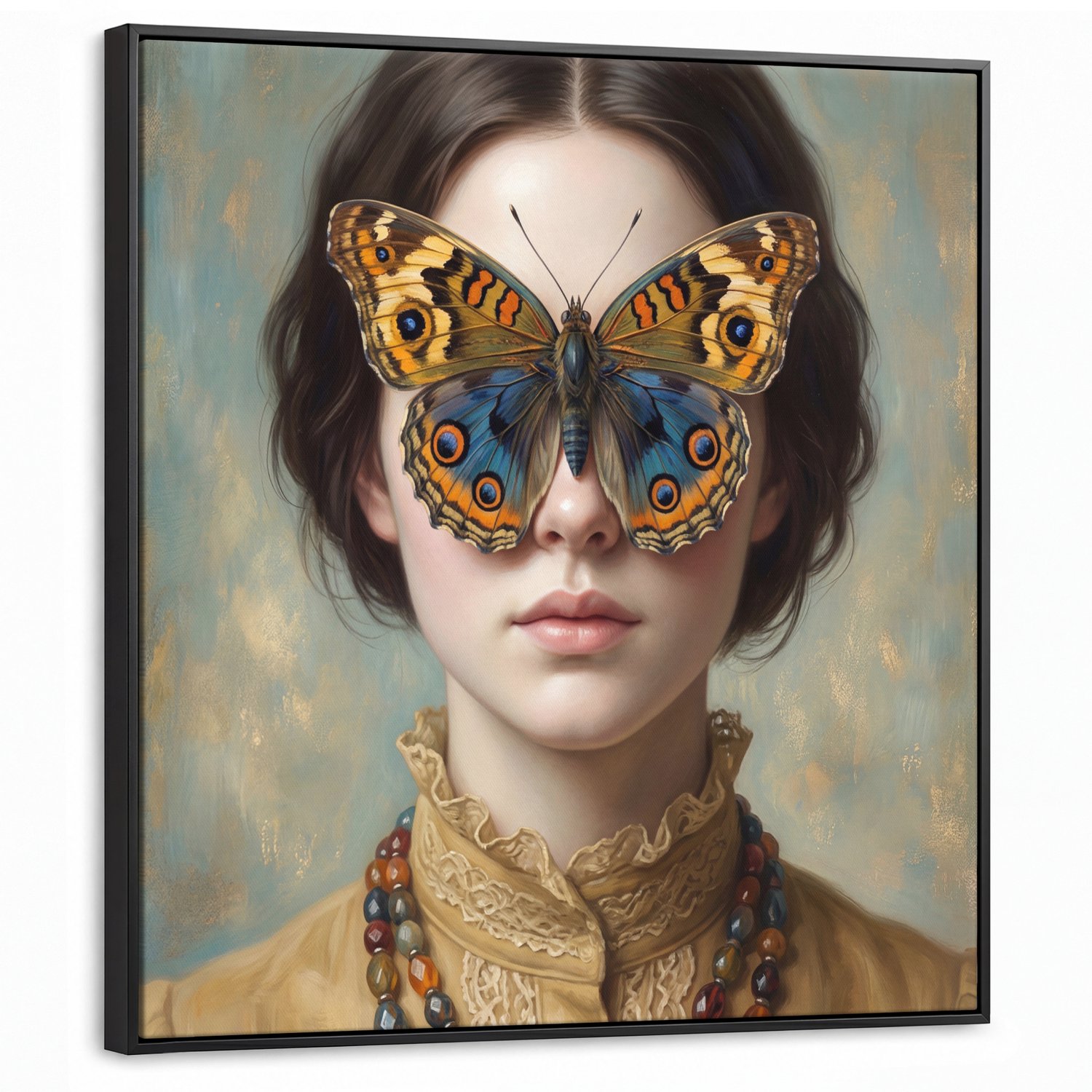 Canvas Schilderij met Baklijst 90x90cm - Portret - Vlinder - Kleurrijk - Muurdecoratie woonkamer - Slaapkamer decoratie - Kamer accessoires - Schilderijen op canvas met lijst