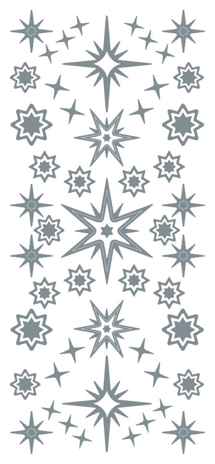 Stickervel jeje4800 - peel off stickers zilver - zilveren sticker kerst - verschillende sterren divers - 50x ster