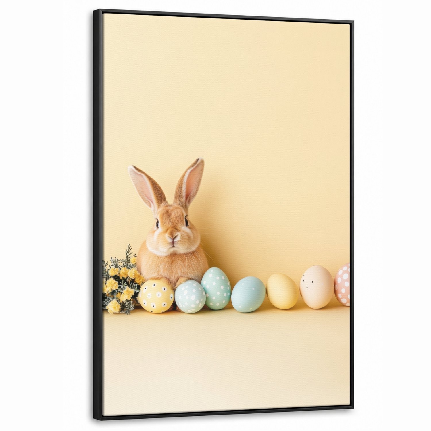 Canvas Schilderij met Baklijst XXL Canvas Schilderij met Baklijst 80x120cm - Eieren - Konijn - Pasteltinten - Muurdecoratie woonkamer - Slaapkamer decoratie - Kamer accessoires - Schilderijen op canvas met lijst groot