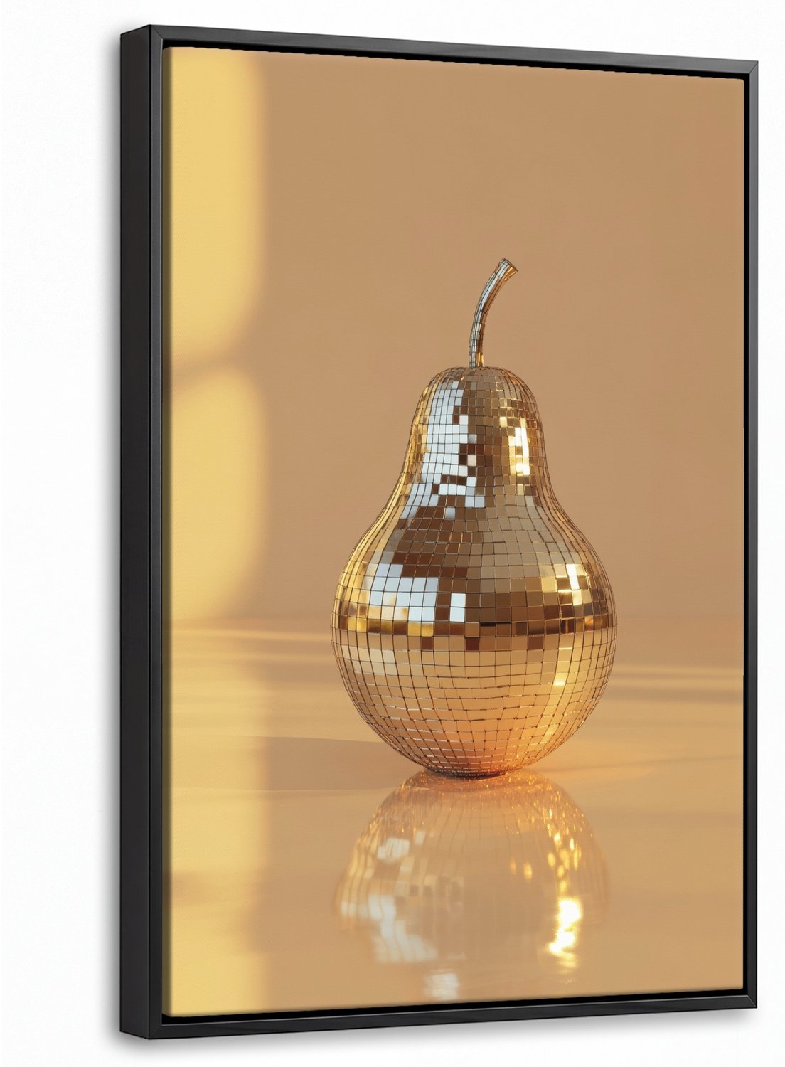 Canvas Schilderij met Baklijst 40x60cm - Goud - Disco - Glitter - Peer - Muurdecoratie woonkamer - Slaapkamer decoratie - Kamer accessoires - Schilderijen op canvas met lijst
