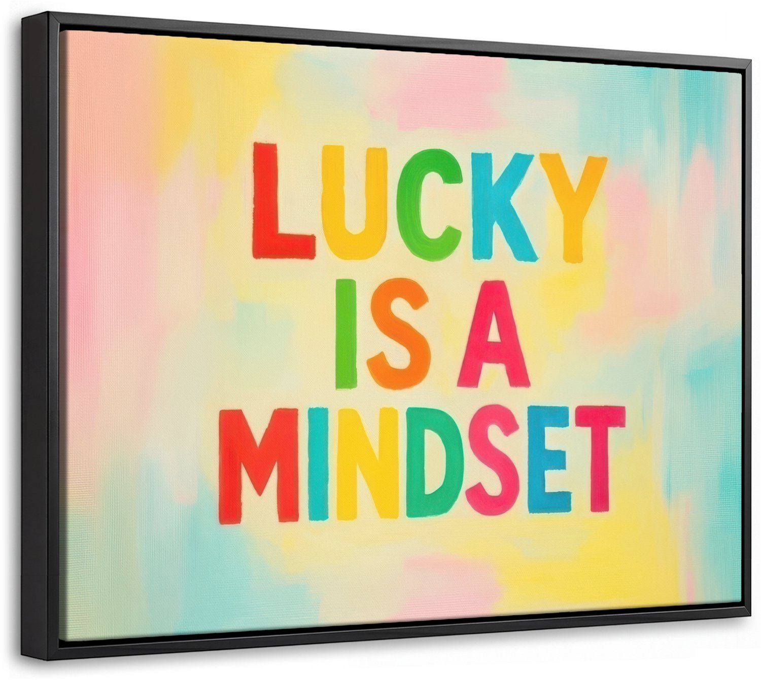 Canvas Schilderij met Baklijst 40x30cm - Quote - Lucky - Regenboogkleuren - Muurdecoratie woonkamer - Slaapkamer decoratie - Kamer accessoires - Schilderijen op canvas met lijst