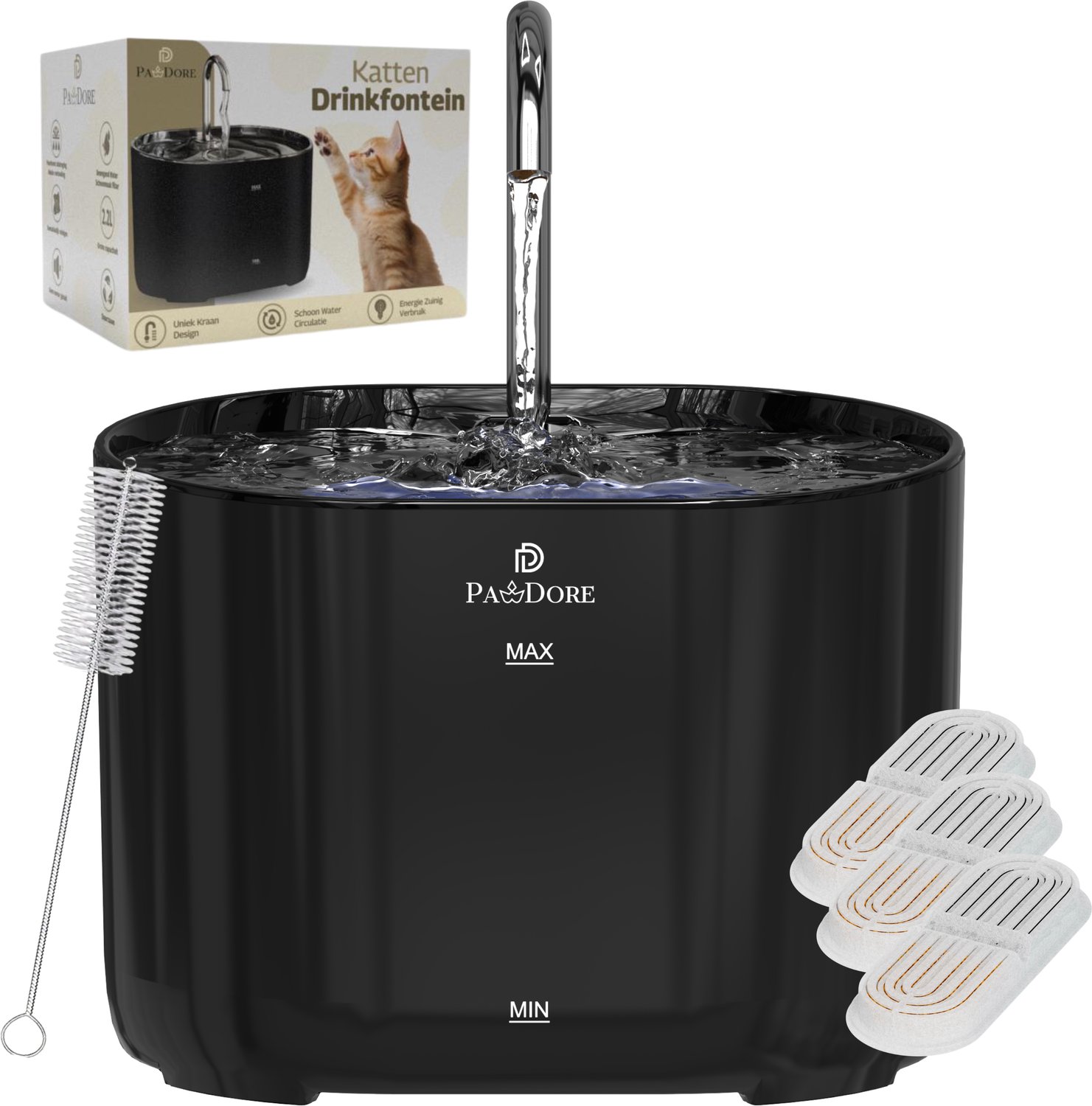 Bol.com Pawdore Drinkfontein Kat en Hond - Kattenfontein 2.2L - Waterfontein Kat en Hond - Incl 3 Filters en Cleaning Tool - Flu... aanbieding