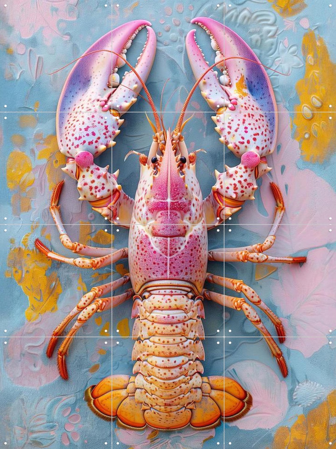 IXXI Spring Pastel Lobster, OTTI - 60 x 80 cm - Grote wanddecoratie en posters - Speels, Kleurrijk, Cartoonesk, Digitale Kunst, Surrealisme, Modern Roze