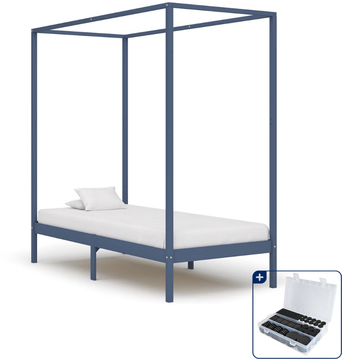vidaXL hemelbedframe - 100 x 200 cm - massief grenenhout - grijs - Inclusief antikrasvilt 177-delig