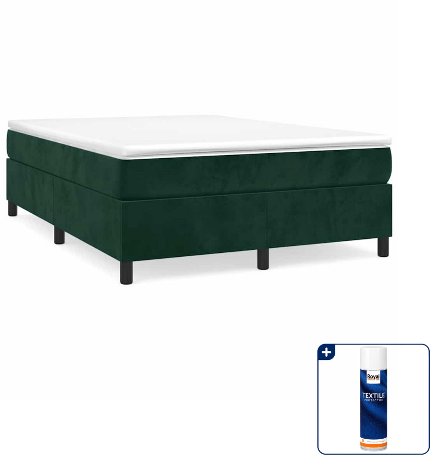 vidaXL boxspring bed - 140 x 190 cm - fluweel - donkergroen - Inclusief textielbeschermer 500 ml Zwart