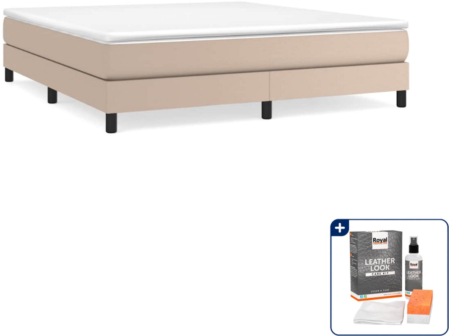 vidaXL Boxspring bed Kingsize - 180 x 200 cm - kunstleer - cappuccino - Inclusief onderhoudsset voor kunstleer 150 ml Bruin