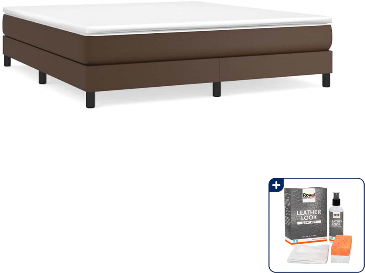 vidaXL Kingsize boxspring bed - 180 x 200 cm - kunstleer - bruin - Inclusief onderhoudsset voor kunstleer 150 ml
