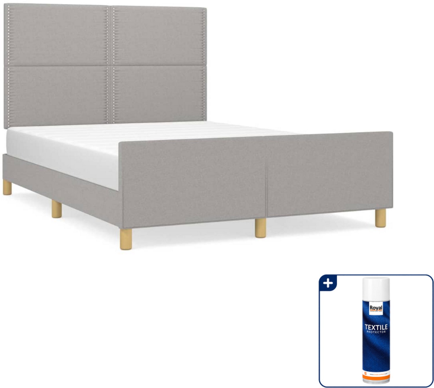 vidaXL bedframe - small double 140 x 200 cm - lichtgrijs - Inclusief textielbeschermer 500 ml Roze