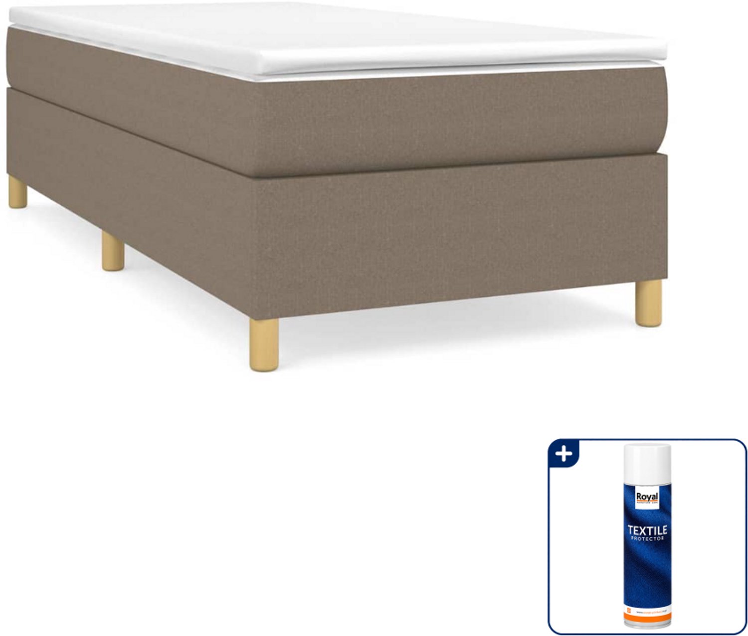 vidaXL boxspring bed - 80 x 200 cm - stof - taupe - Inclusief textielbeschermer 500 ml Crème