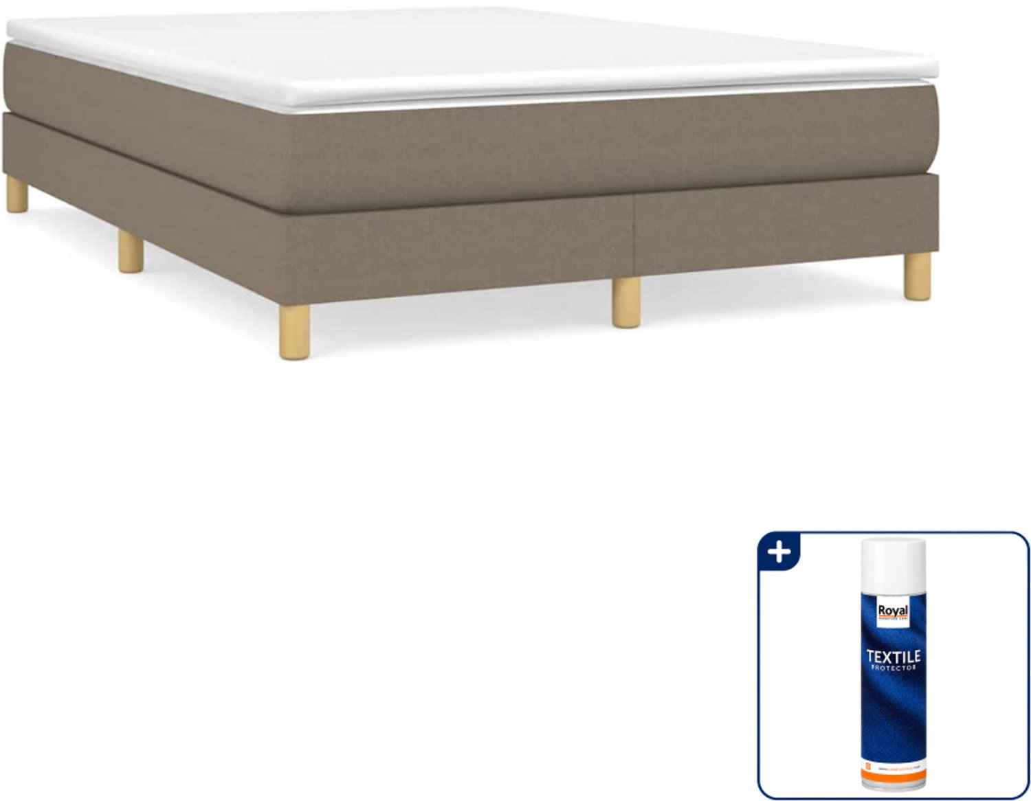 vidaXL boxspring bed Small double - 140 x 200 cm - taupe - Inclusief textielbeschermer 500 ml Grijs
