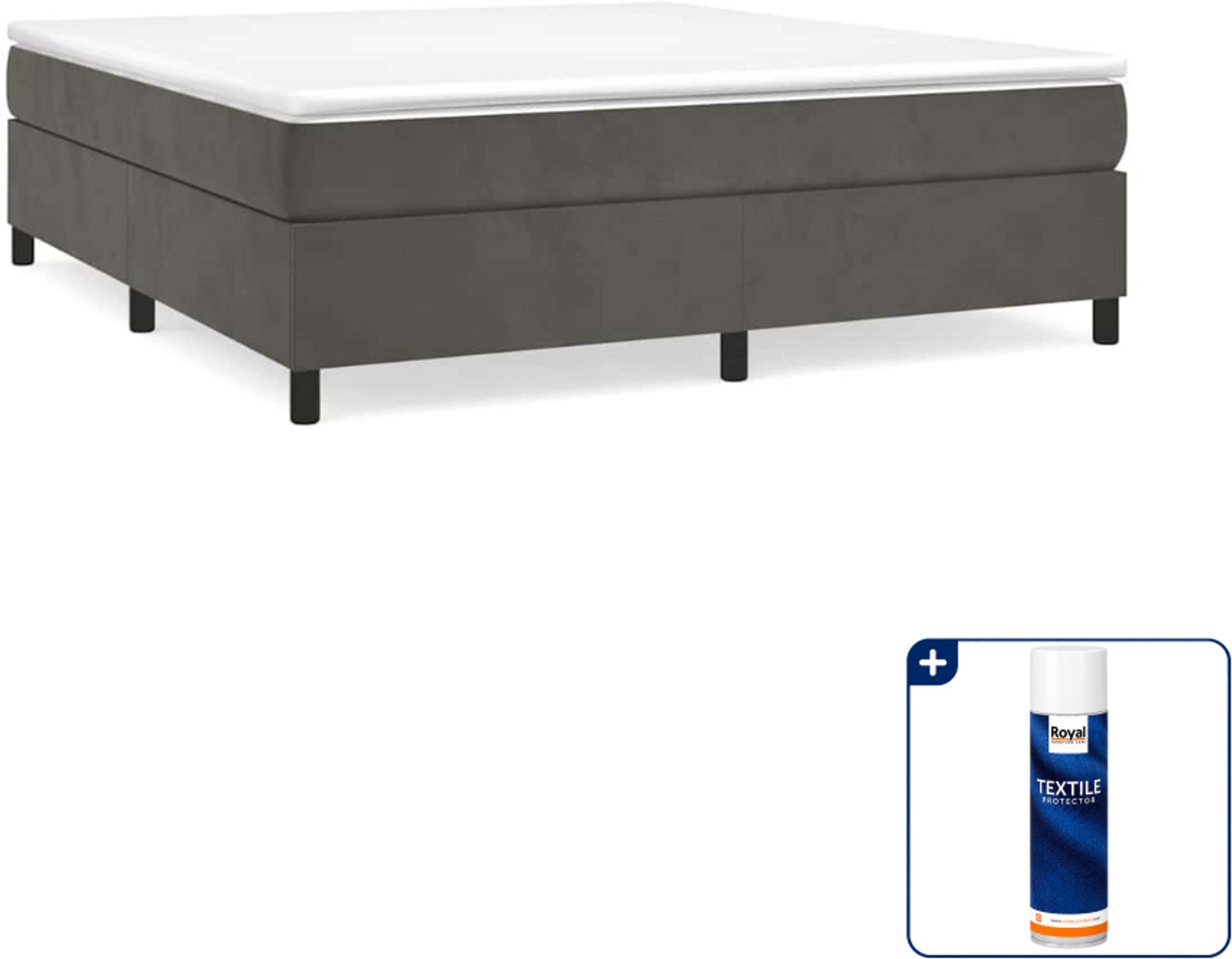 vidaXL boxspring bed - 200 x 200 cm - fluweel - donkergrijs - Inclusief textielbeschermer 500 ml Roze
