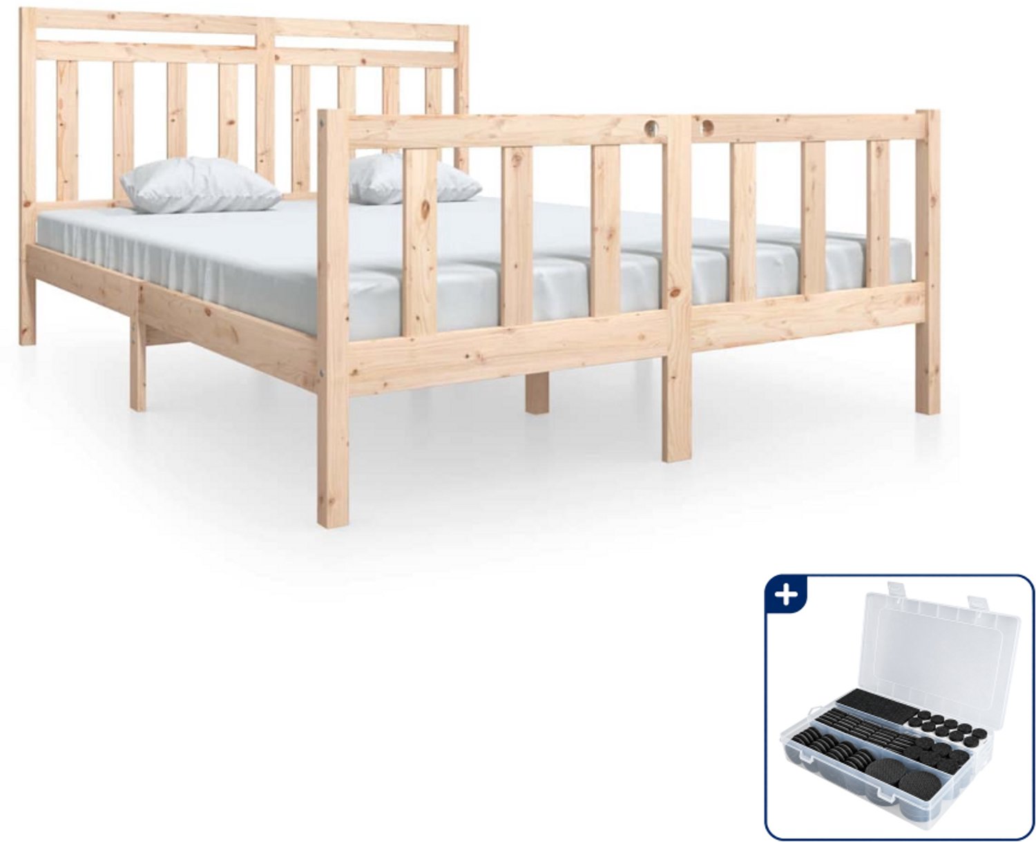 vidaXL bedframe - Queensize - 160 x 200 cm - massief grenenhout - Inclusief antikrasvilt 177-delig Bruin