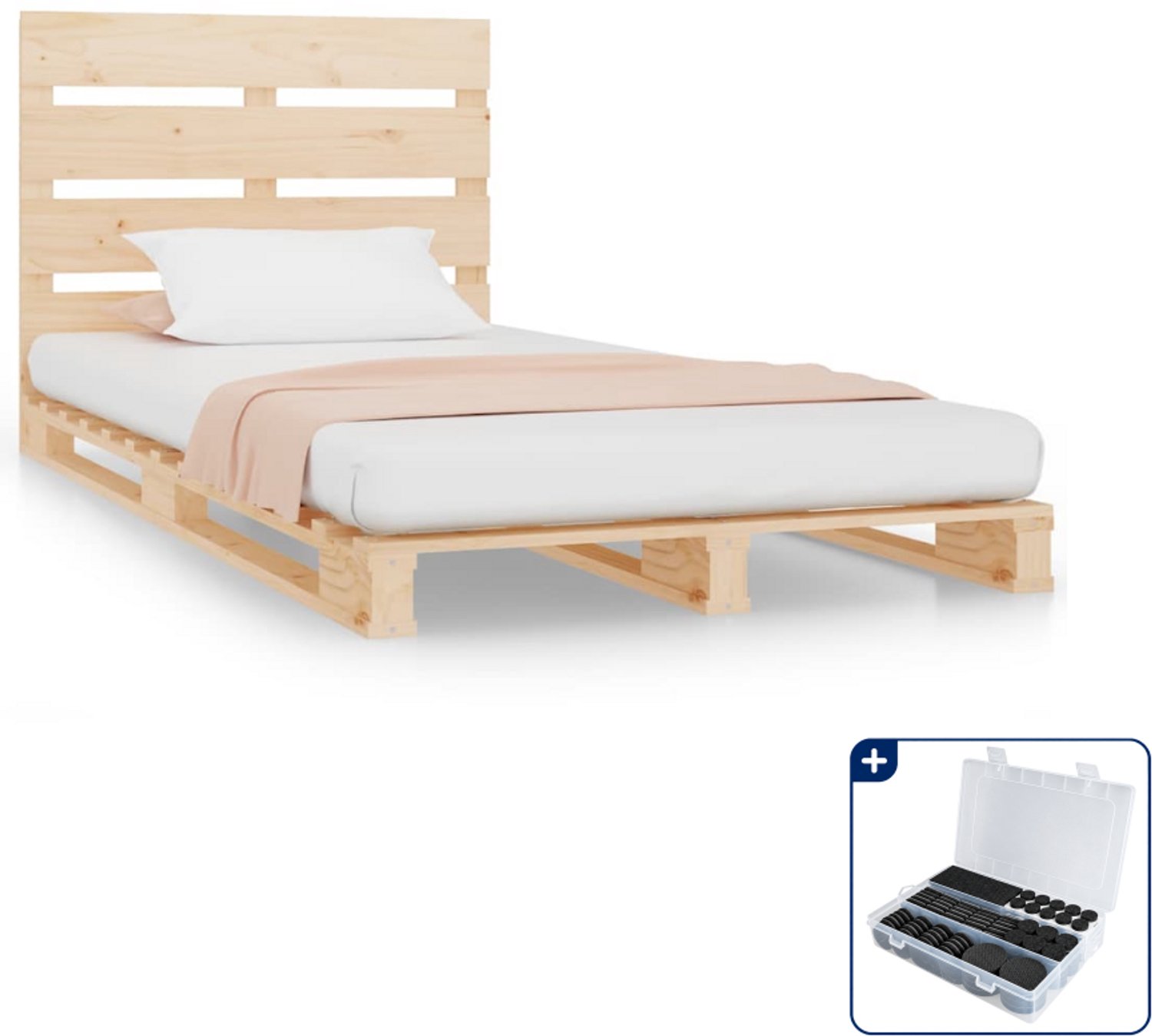 vidaXL bedframe - 90 x 200 cm - massief grenenhout - Inclusief antikrasvilt 177-delig Zwart