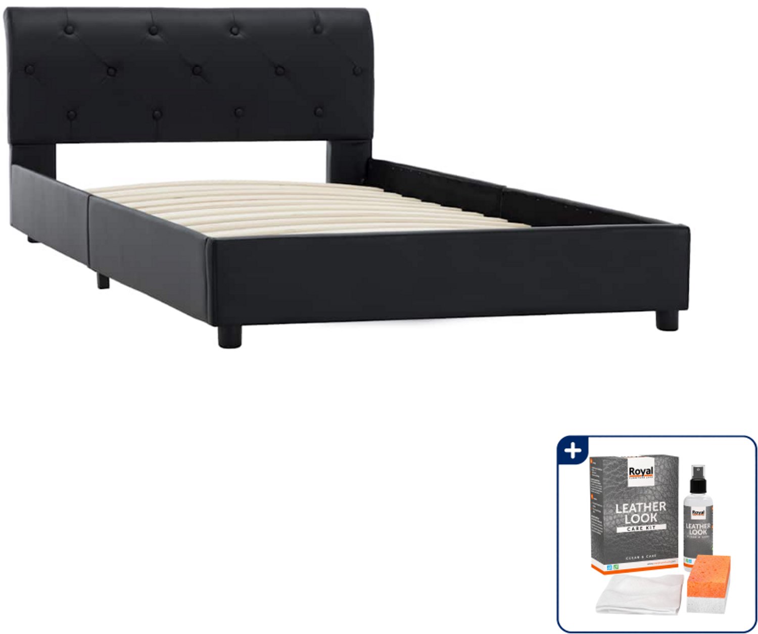vidaXL bedframe - 100 x 200 cm - kunstleer - zwart - Inclusief onderhoudsset voor kunstleer 150 ml Bruin