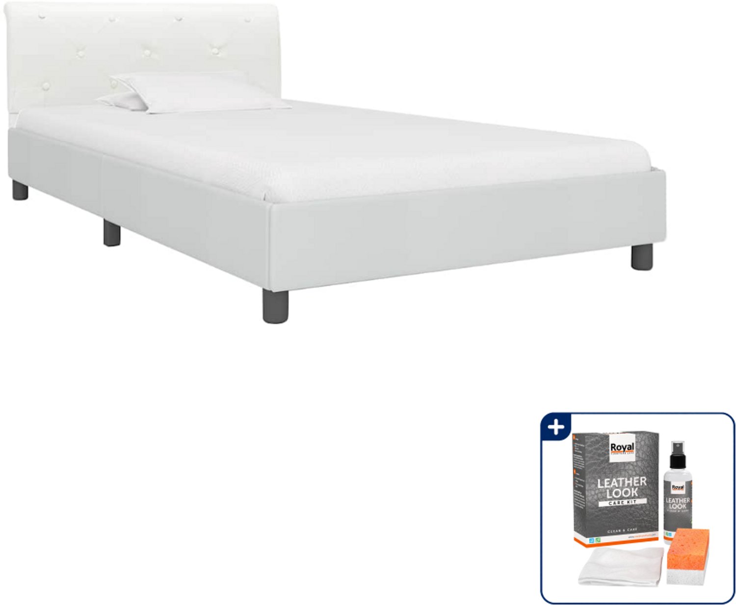 vidaXL bedframe 100 x 200 cm - kunstleer - wit - Inclusief onderhoudsset voor kunstleer 150 ml