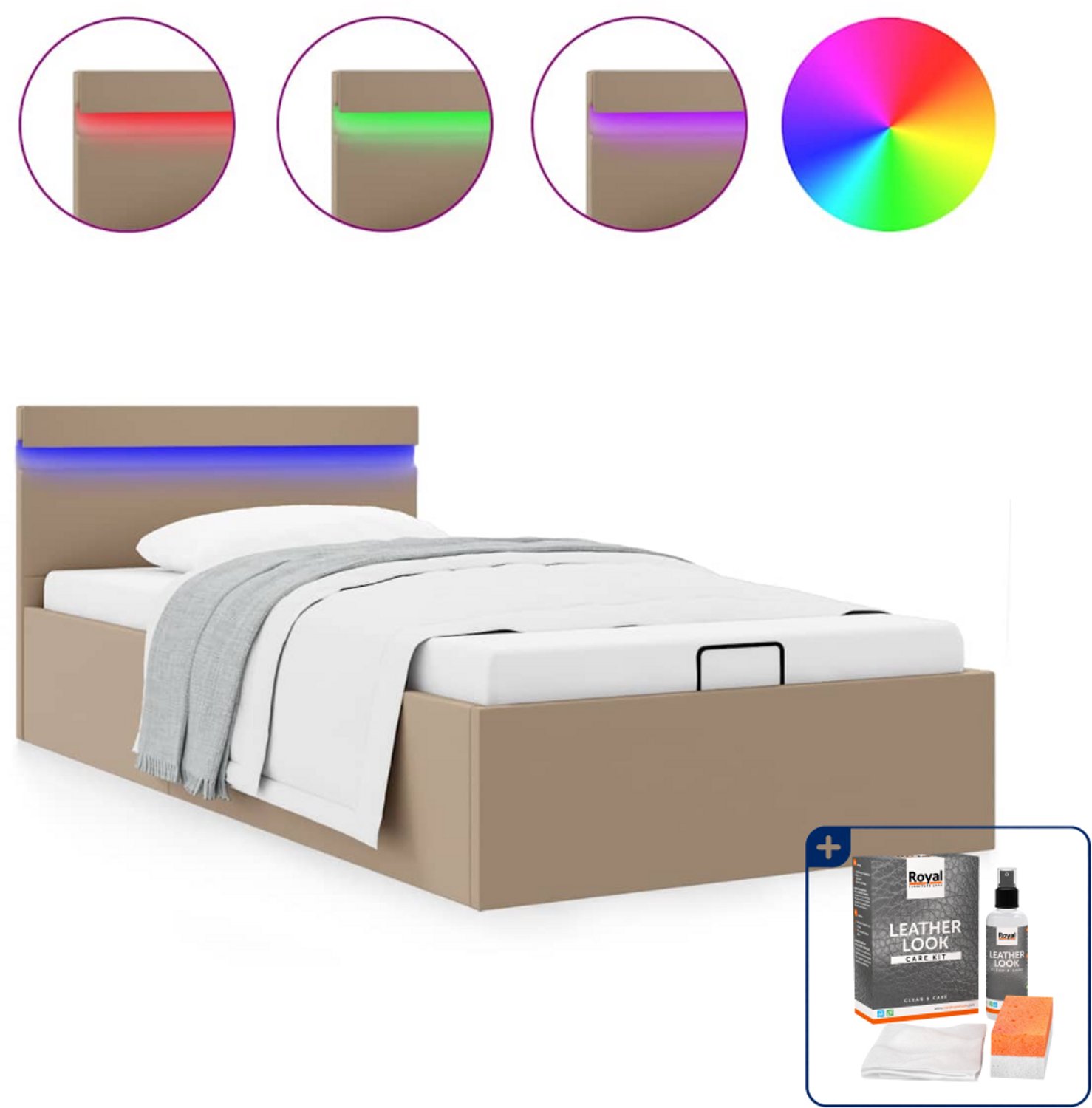 vidaXL bedframe - 100 x 200 cm - kunstleer - cappuccino - Inclusief onderhoudsset voor kunstleer 150 ml Wit