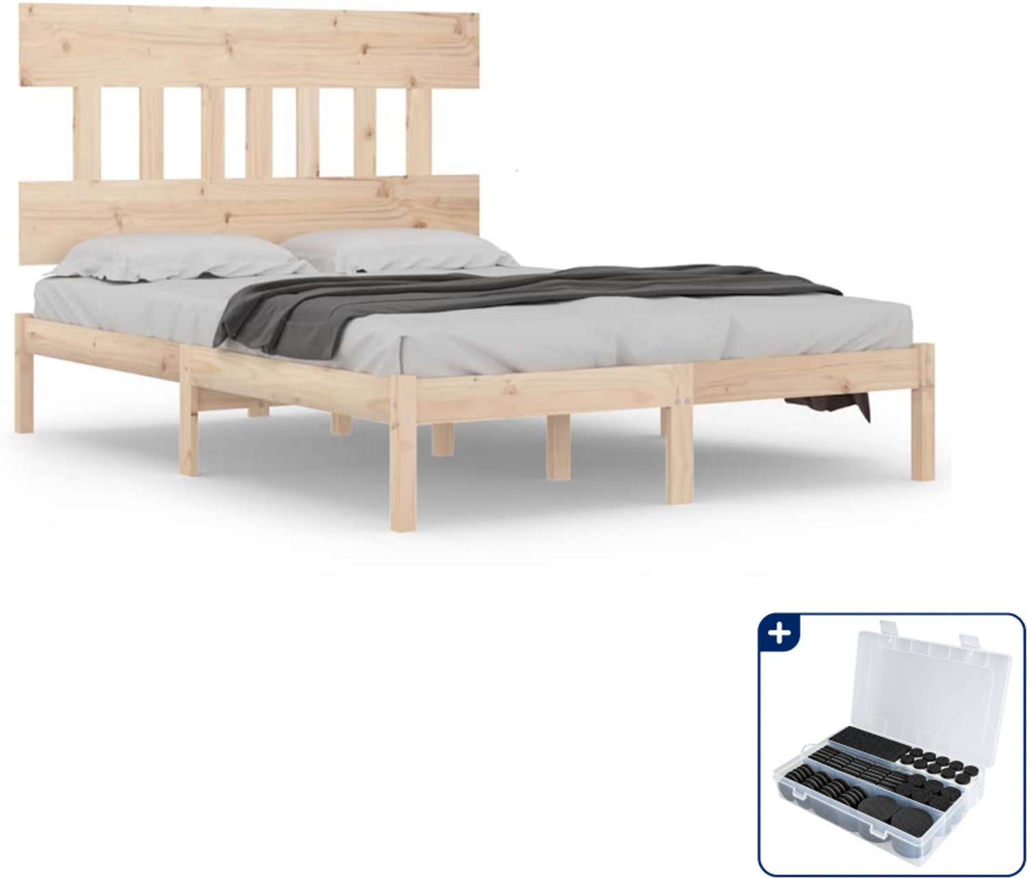 vidaXL bedframe - Small double - 140 x 200 cm - massief grenenhout - Inclusief antikrasvilt 177-delig Taupe