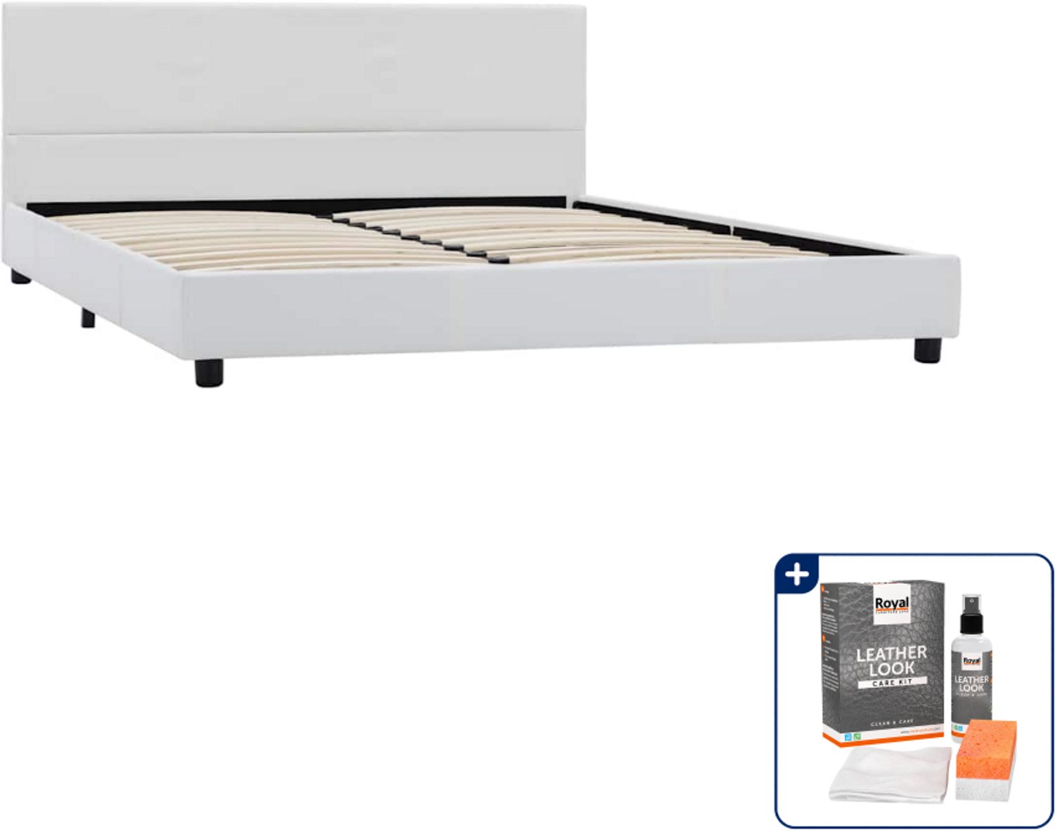 vidaXL bedframe - Small double - 140 x 200 cm - wit - Inclusief onderhoudsset voor kunstleer 150 ml