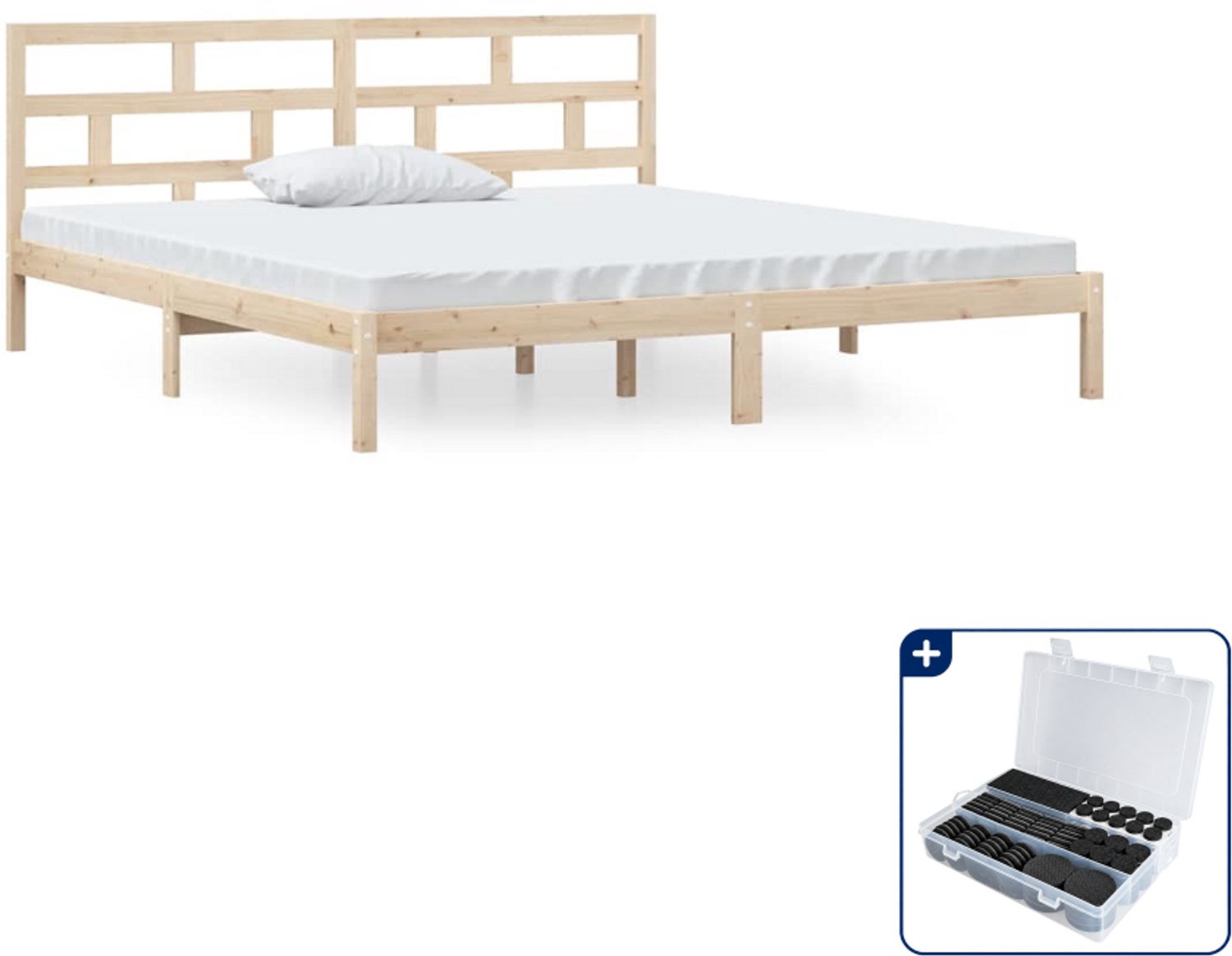 vidaXL bedframe - 140 x 190 cm - massief grenenhout - Inclusief antikrasvilt 177-delig Bruin
