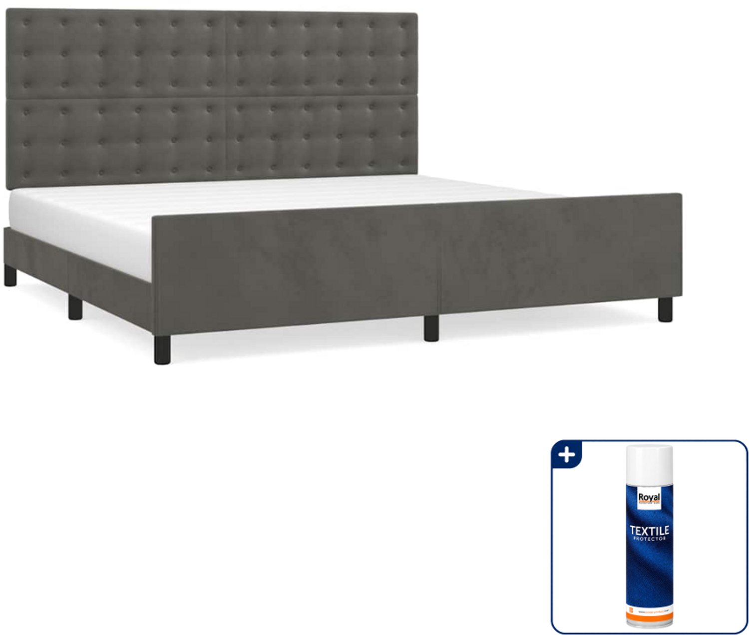 vidaXL Bedframe - 200 x 200 cm - fluweel - donkergrijs - Inclusief textielbeschermer 500 ml