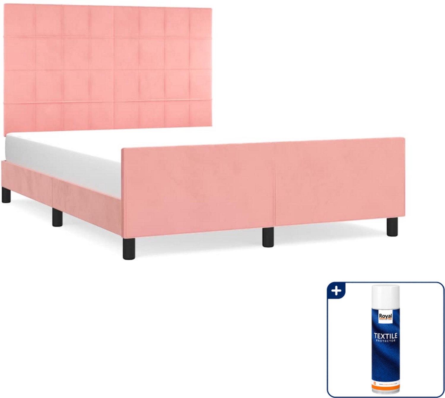 vidaXL bedframe met hoofdeinde - small double 140x200 cm - roze - Inclusief textielbeschermer 500 ml