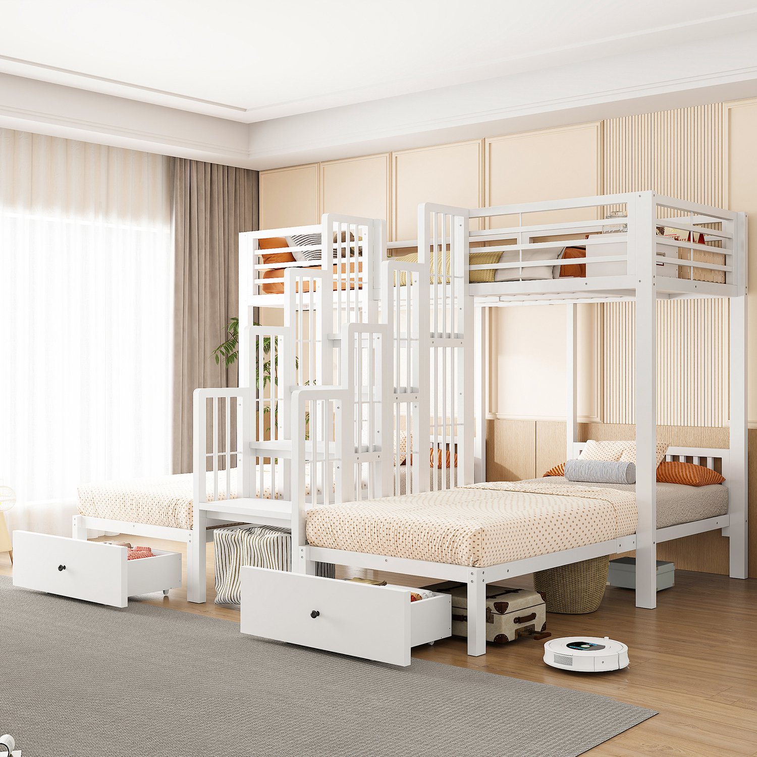 Zubaliya Stapelbed - 90 x 200 cm - Wit - metaal, hout - Lades