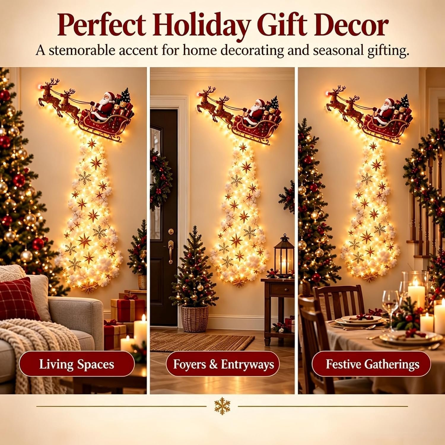 Kerstwandlamp - Verlichte Kerstdeurhanger - Kerstdeurhanger - Kerstversiering Wandlamp - Kerst Wandlamp - DIY Kerstdecoratie voor aan de Muur - Kerst Wanddecoratie - Geschikt voor muren, deuren, ramen en balkons - Sterrenpatroon – foto 2