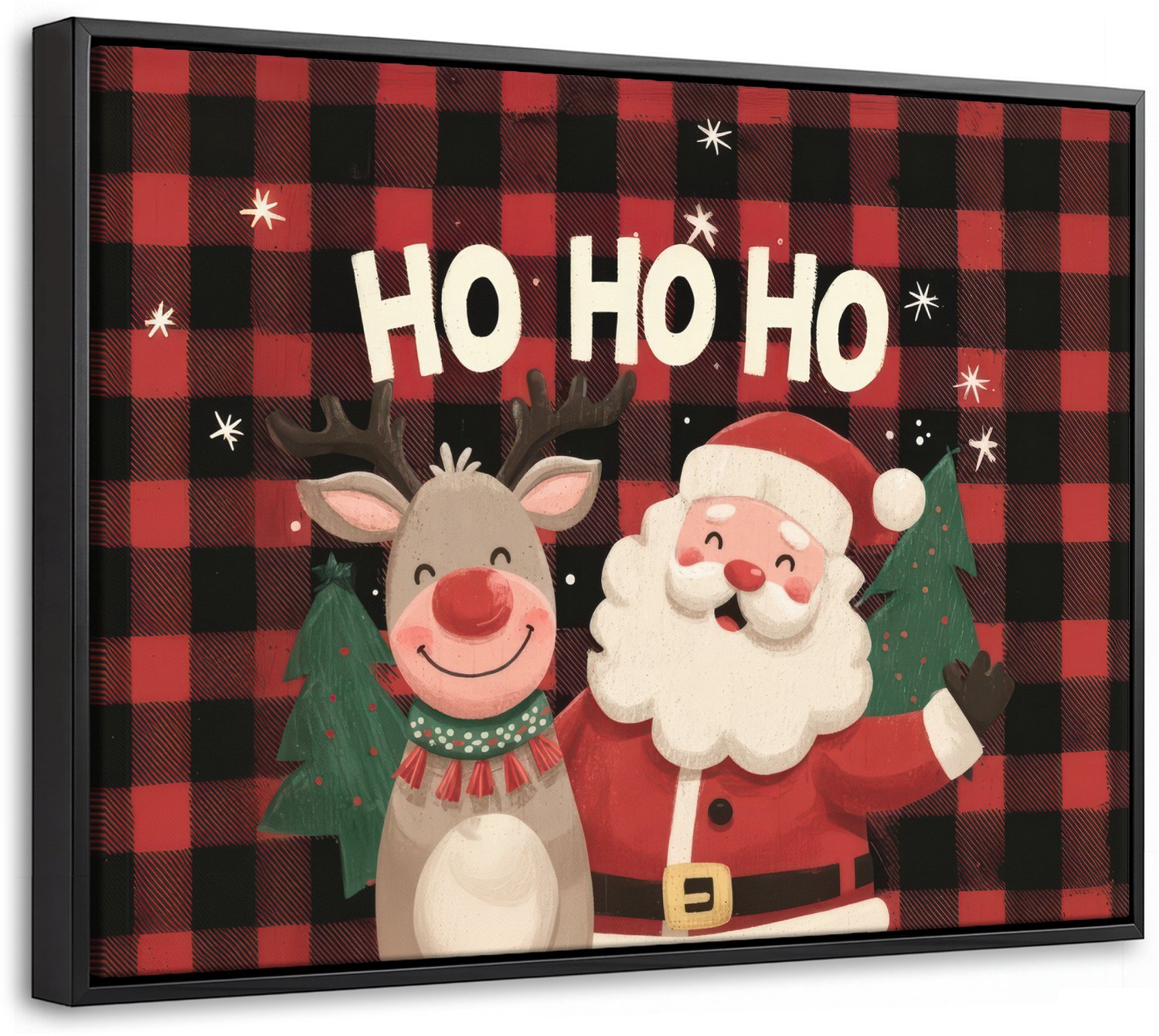 Canvas Schilderij met Baklijst 40x30cm - Kerstman - Rendier - Tekst - Rood - Zwart - Muurdecoratie woonkamer - Slaapkamer decoratie - Kamer accessoires - Schilderijen op canvas met lijst