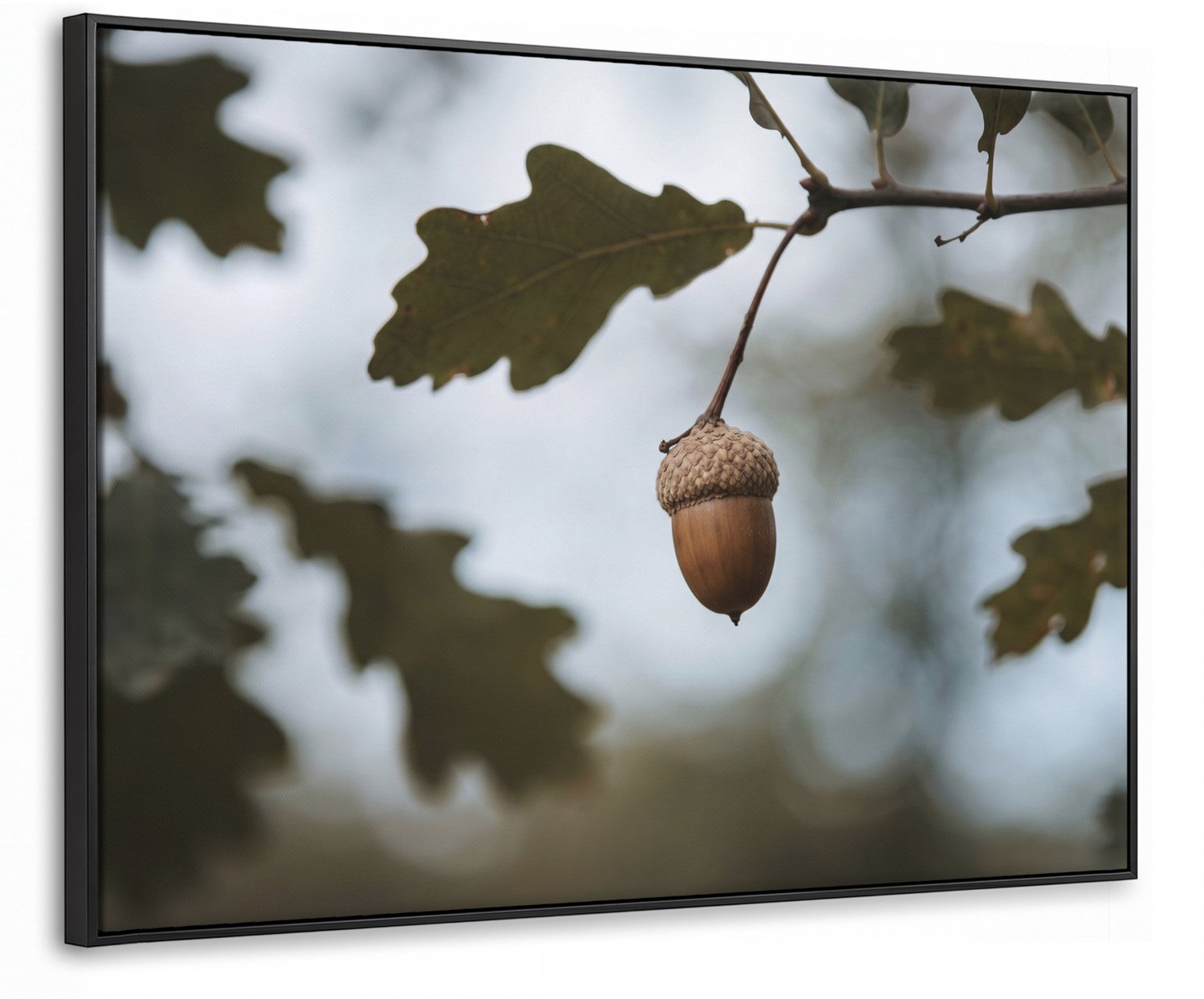 Canvas Schilderij met Baklijst 80x60cm - Eikel - Eikenblad - Bos - Herfst - Natuur - Muurdecoratie woonkamer - Slaapkamer decoratie - Kamer accessoires - Schilderijen op canvas met lijst
