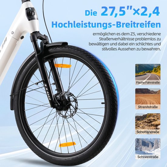 TTGO Z5 E-bike - 25 km/u - 27.5inch - 120km actieradius - 250W motor - 36V18Ah accu - 75NM - Wit — afbeelding 2