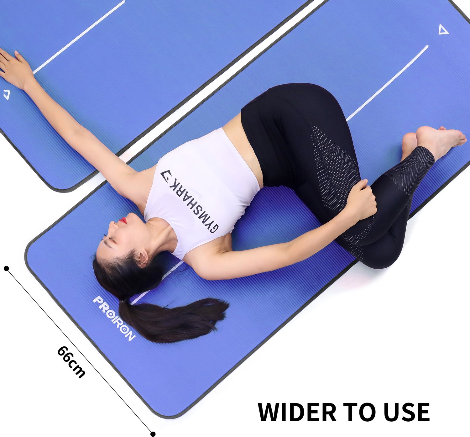 PROIRON NBR Yogamat - 183 x 66 cm - 10 mm dik - Verstevigde randen - Blauw/Donkergrijs