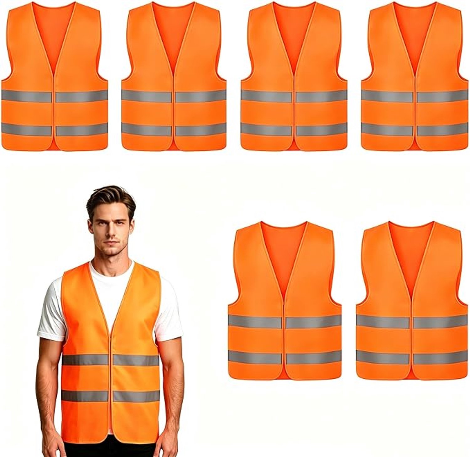 Veiligheidshesjes - 6 stuks - Veiligheidsvest familiepak - Reflecterende veiligheidshesjes - Fluo Jas Vest - Veiligheidsvesten - waterbestendig - 360 graden reflectie - lichtgewicht en ademend - wasbaar - voor auto bouwplaats en nachtritten