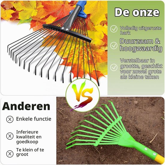 Bladhark - 18 stalen tanden - Verstelbare kop 25-45 cm — afbeelding 5