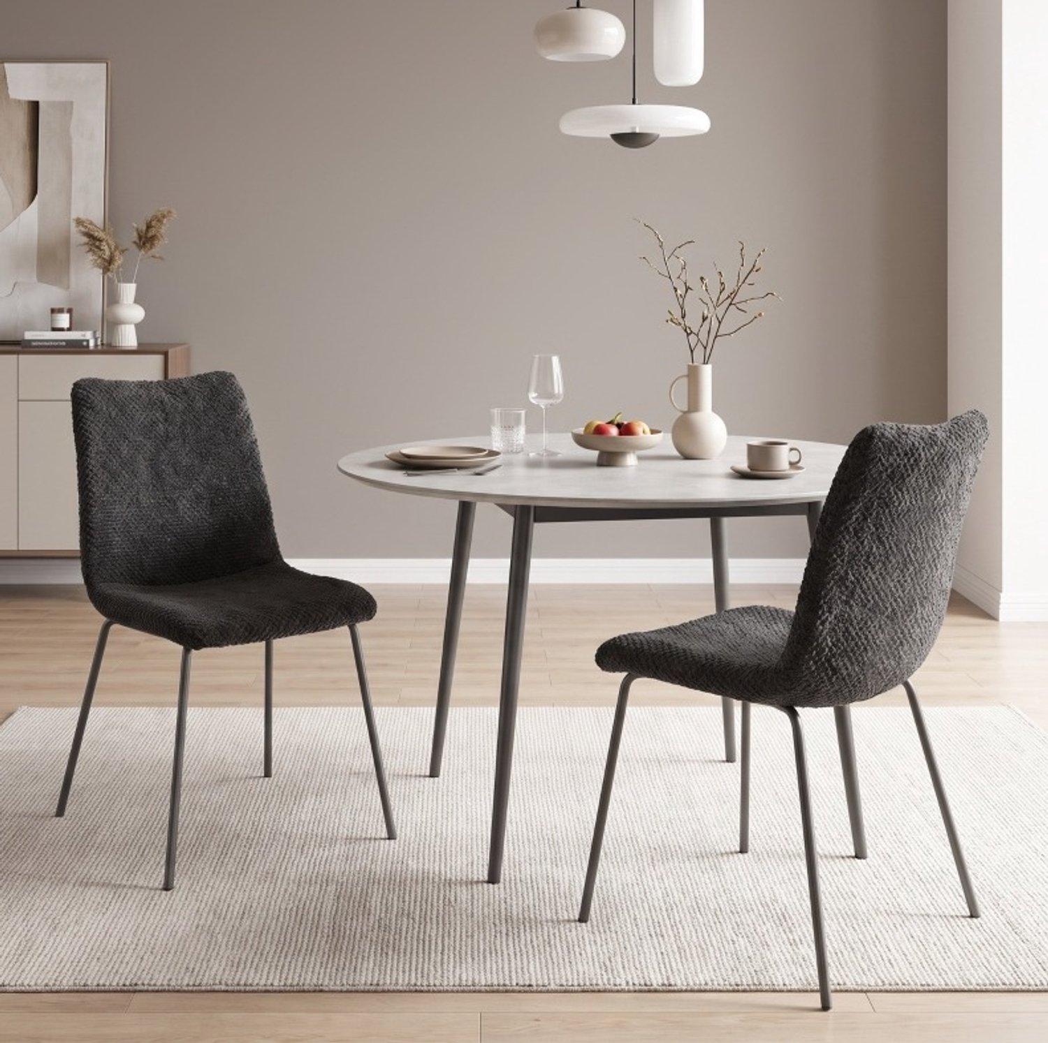 MODENUIT Eetkamerstoel 45 x 57 x 89 cm - Set van 2 met Metalen Poten - Eetkamer - Fluweel - Donkergrijs