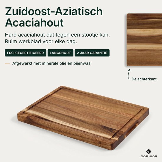 SOPHIOR Houten Snijplankenset Acacia - 35x25 en 42x30 cm - Met Sapgeul en Handvaten — cadeau in Kookcadeaus - foto 8
