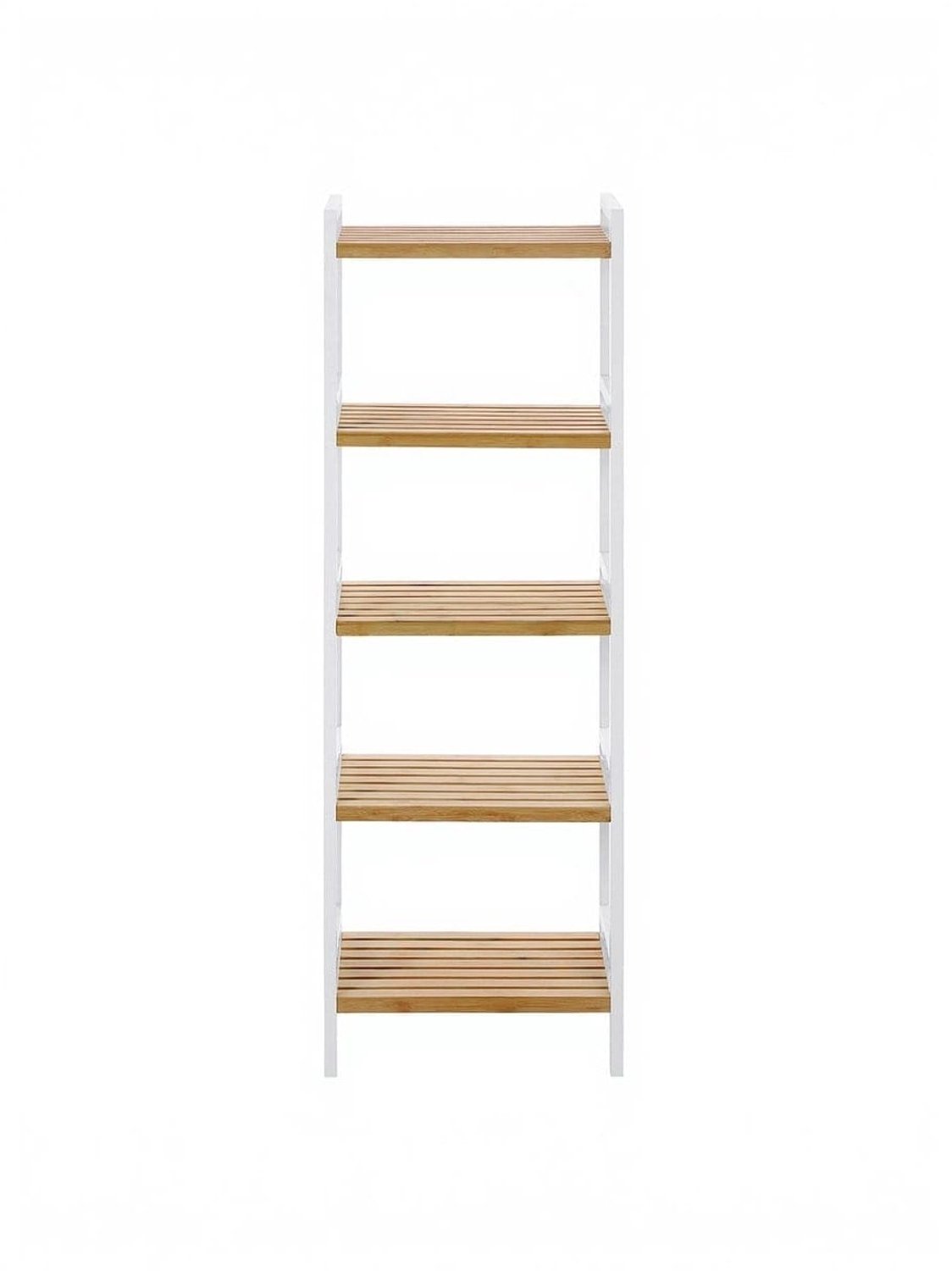 Klarven Boekenkast Bamboe Naturel-wit - Bookcase - 5 Verstelbare Planken, Open Kast met Kantelbeveiliging - 45x31,5x142 cm