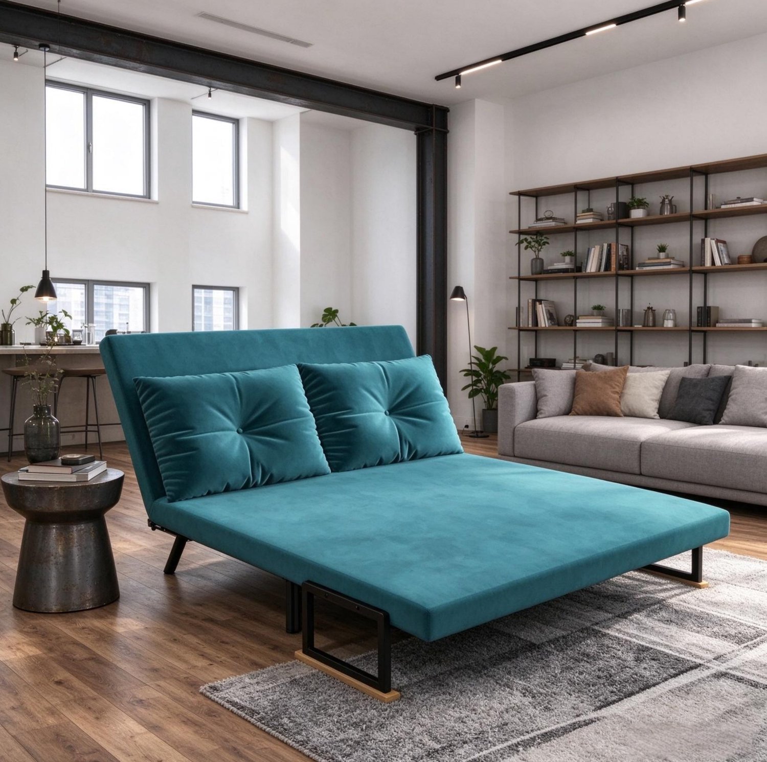 STILVORA Slaapbank 102 x 73 x 81 cm - 2-Zits Met Verstelbare Rugleuning In 5 Standen - Voor Woonkamer En Kleine Ruimtes - Fluweel - Groen blauwgroen