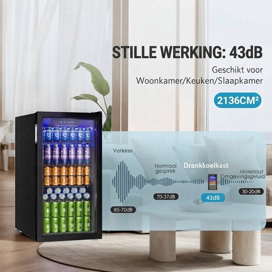 Archi Drankenkoelkast 90 Liter – Koeling - Glazen Deur – Tot 126 Blikjes – Digitale Temperatuurregeling – LED Verlichting – Zwart van Archi — afbeelding 5
