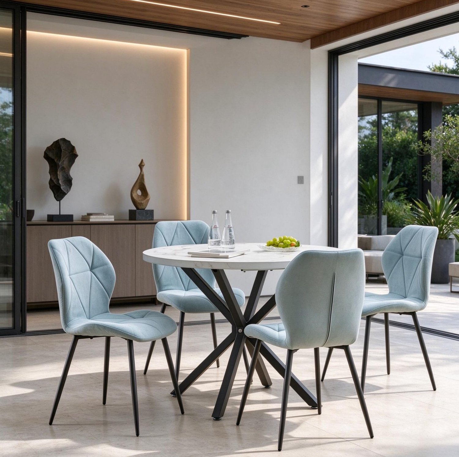 STILVORA Eetkamerstoelen 41 x 48 x 84 cm - Set van 4 met Zachte Zitting en Vloerbescherming - Voor Eetkamer en Balkon - Linnen en Metaal - Mint