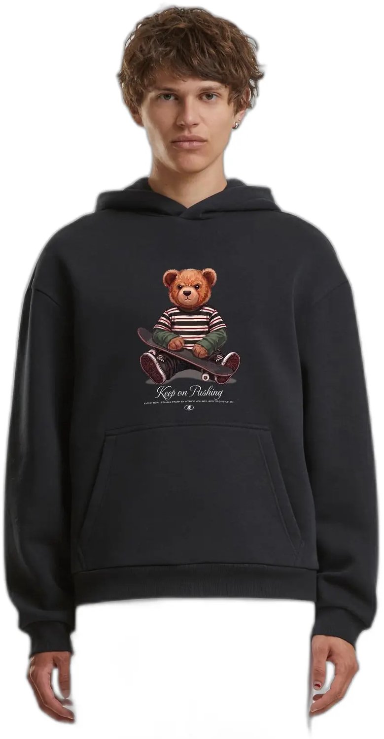 Hoodie Mister Tee Keep on Pushing Bear Zwart