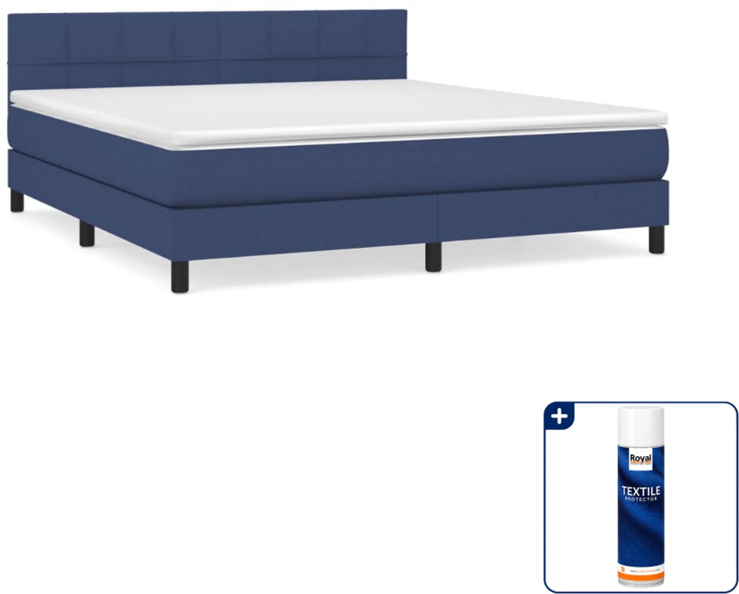 vidaXL Kingsize boxspring met matras - 180 x 200 cm - blauw - Inclusief textielbeschermer 500 ml